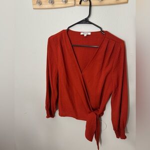 Madewell Smocked-Sleeve Wrap Top in Rust Orange - Size M